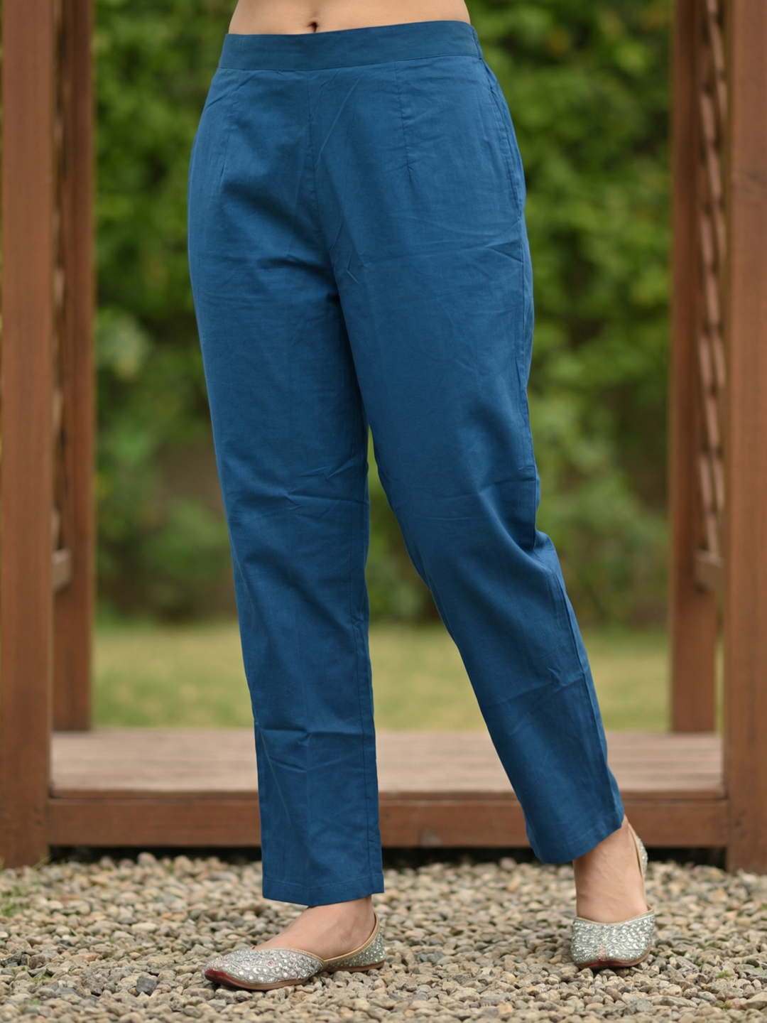 Ethnic Printed Mirror Work & Sequin Embellished Straight Kurta with Pant & Dupatta - Blue