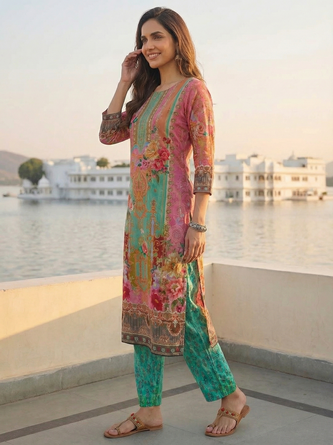 Floral & Ornamental Printed Straight Kurta - Multi