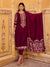 Floral Ethnic Woven & Embroidered Kurta with Pant & Dupatta - Maroon