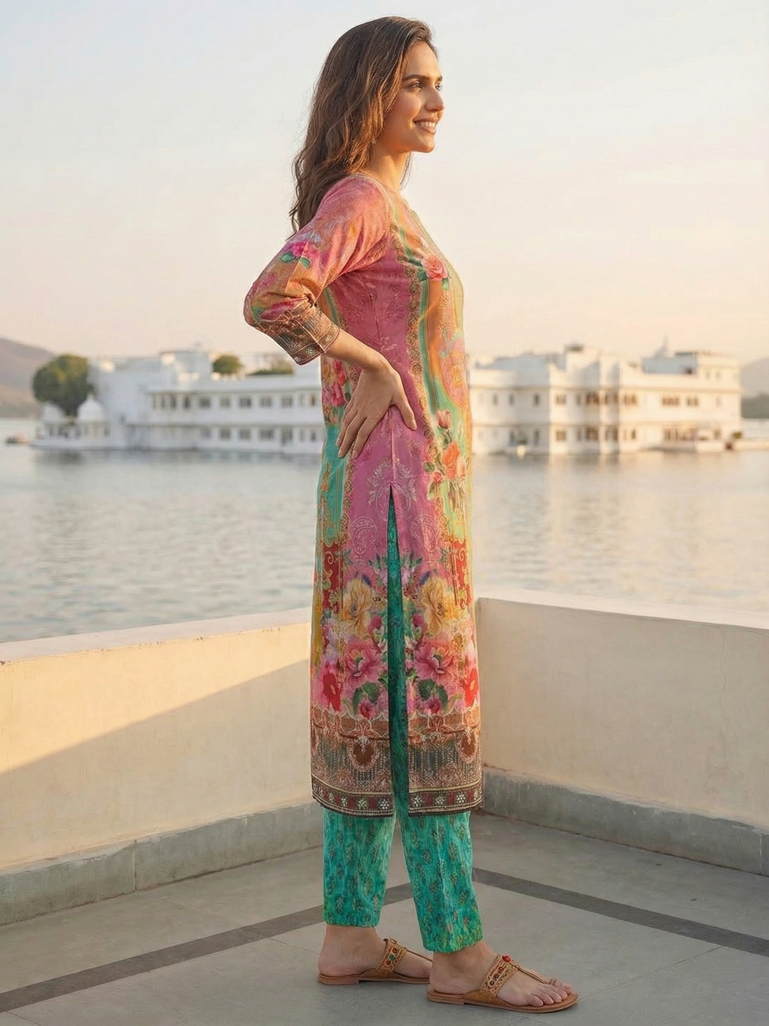 Floral & Ornamental Printed Straight Kurta - Multi