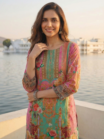 Floral & Ornamental Printed Straight Kurta - Multi