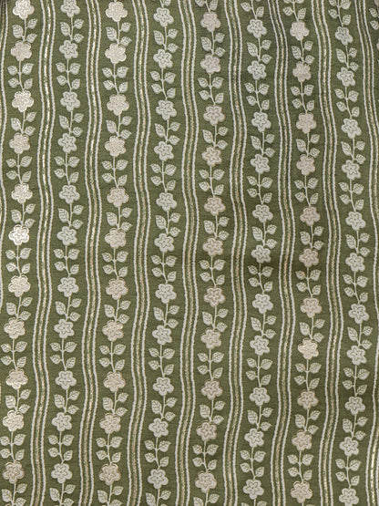 Zari Embroidered & Floral Printed Kurta with Dense Printed Pant - Green