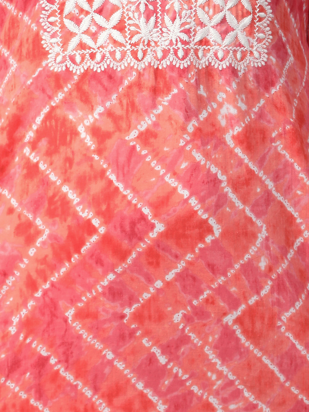Ethnic Embroidered & Chevron Dyed Straight Kurta - Candy Peach