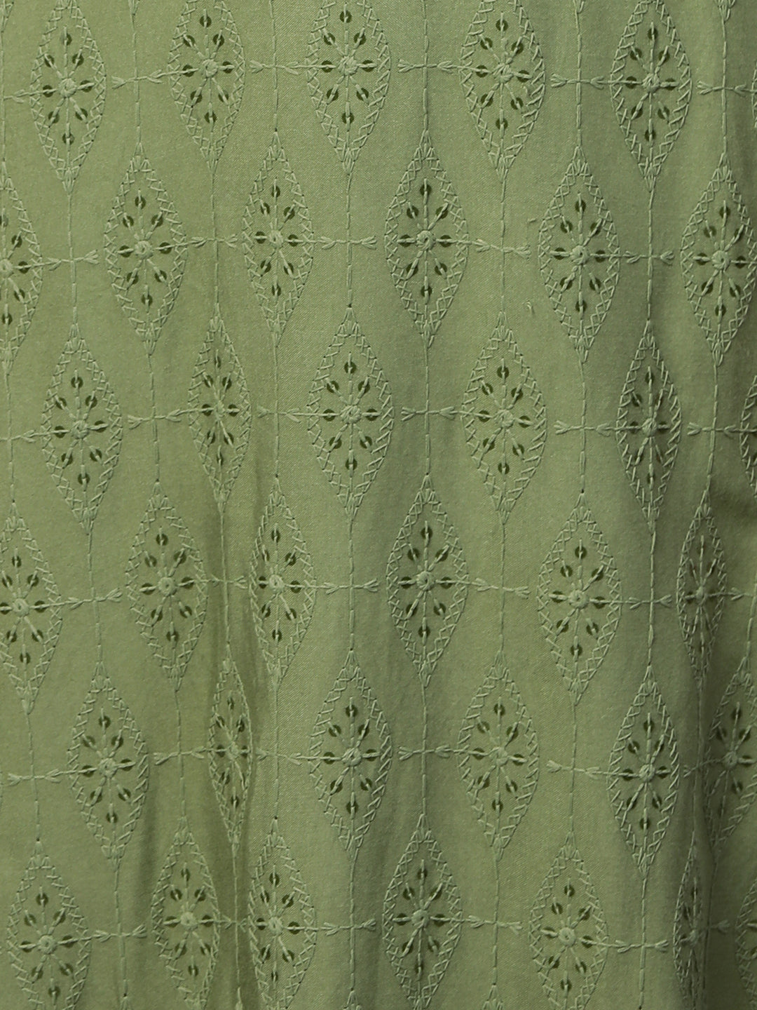 Intricate Chikankari Embroidered Straight Kurta with 2-Ply Mask - Olive Green