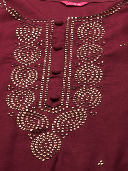Ethnic Sequins Embroidered Straight Kurta - Burgundy
