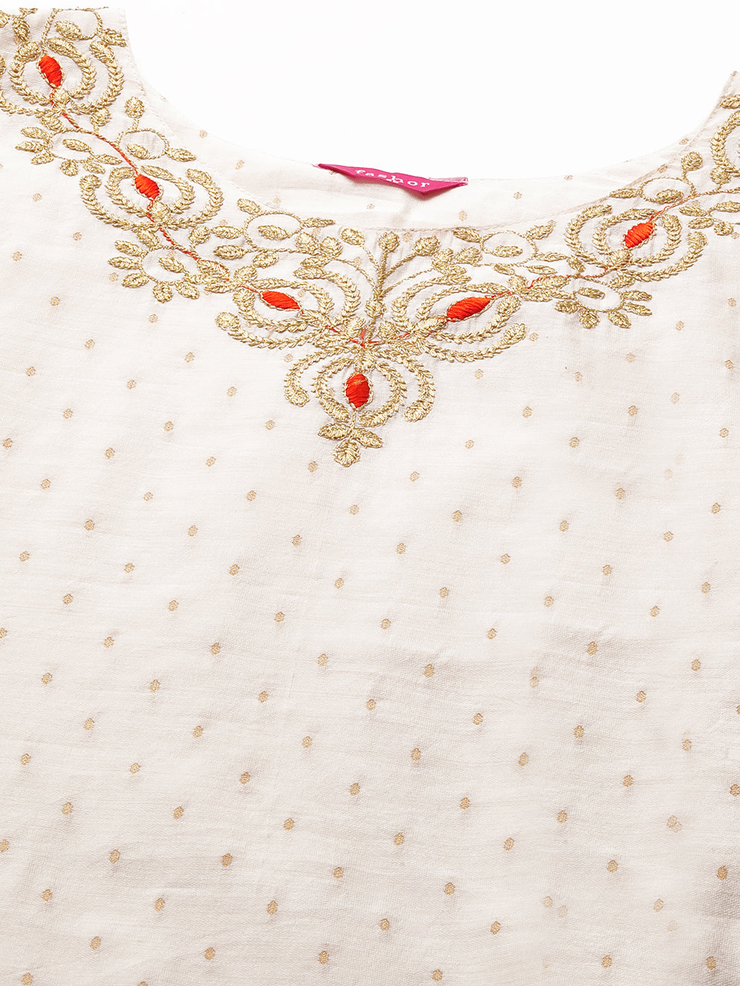Festive Zari Embroidered & Woven Kurta & Bandhani Printed Dupatta - Off White