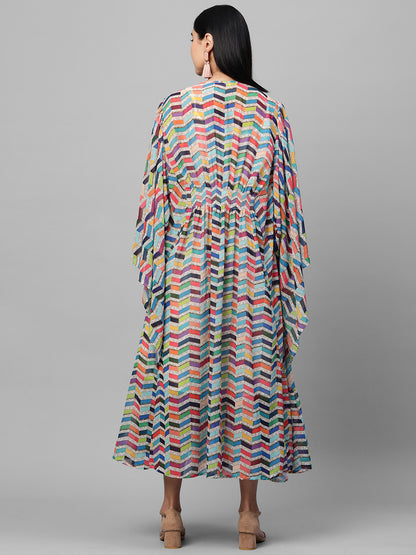 Colorful Printed Kaftan Style Maxi Dress - Multi