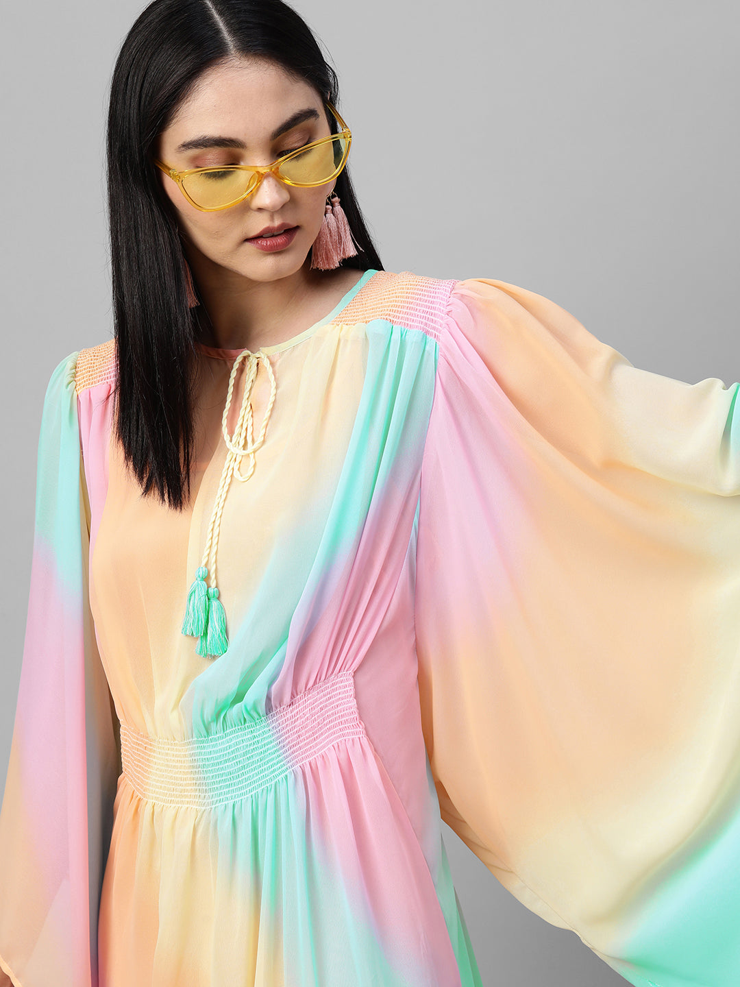 Colorful Ombre Printed Kaftan Style Maxi Dress - Multi