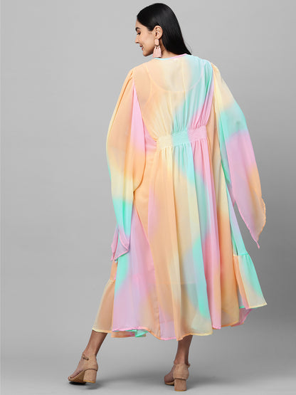 Colorful Ombre Printed Kaftan Style Maxi Dress - Multi