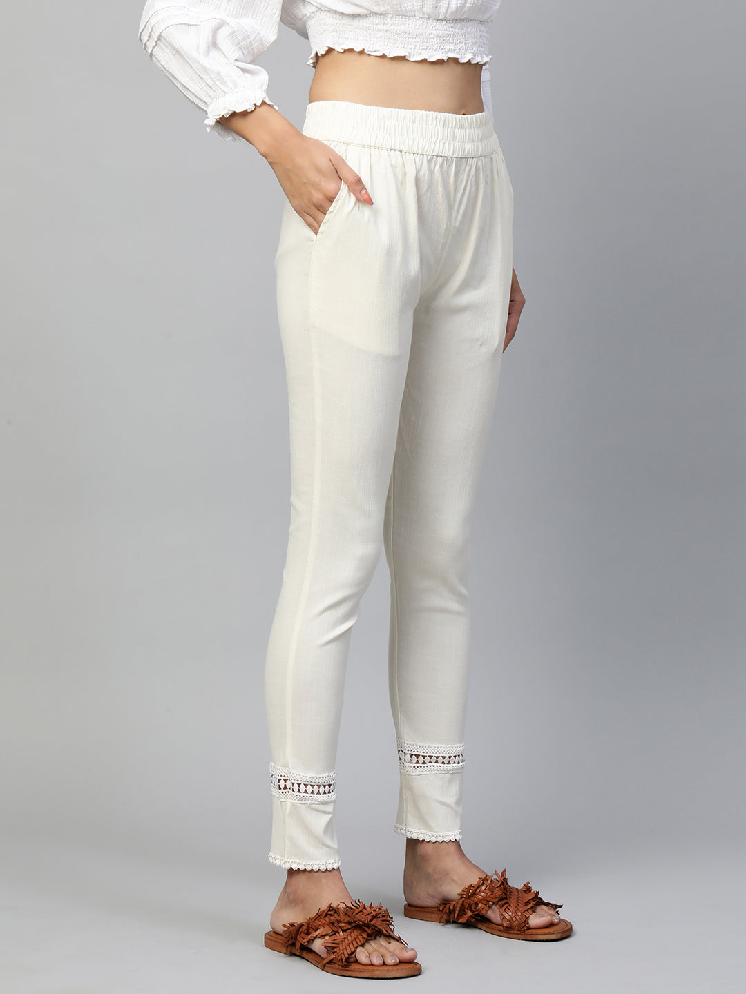 Body Fitted Lycra Ankle Leggings - Off White
