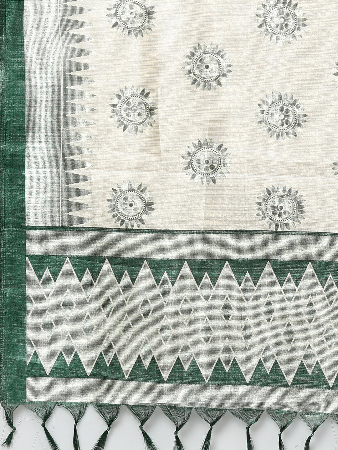 Striped & Embroidered Kurta with Ikat Dupatta - Dark Green