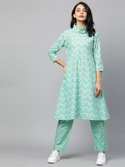 Ethnic Printed A-Line Kurta with Pant – Multi