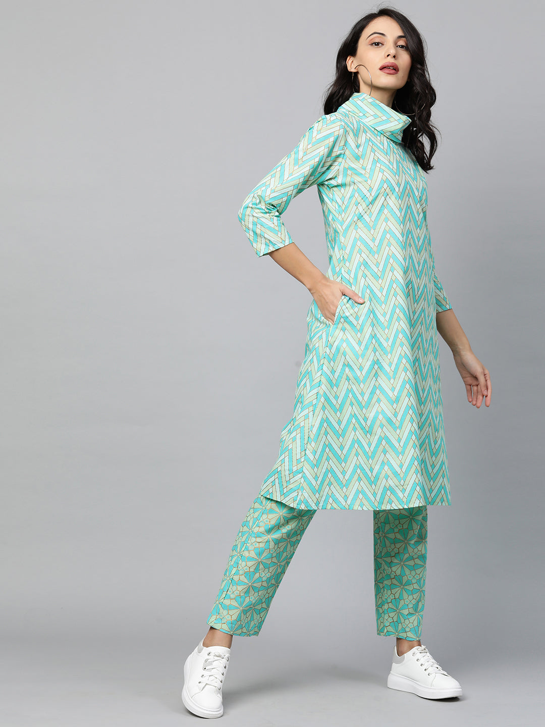 Ethnic Printed A-Line Kurta with Pant – Multi