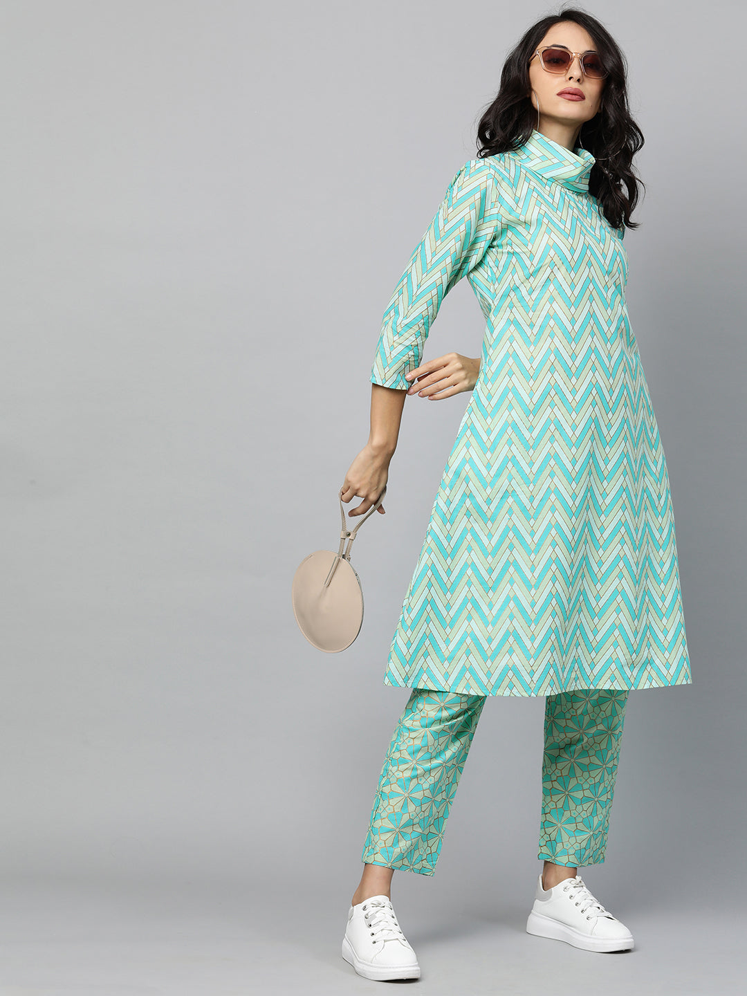 Ethnic Printed A-Line Kurta with Pant – Multi