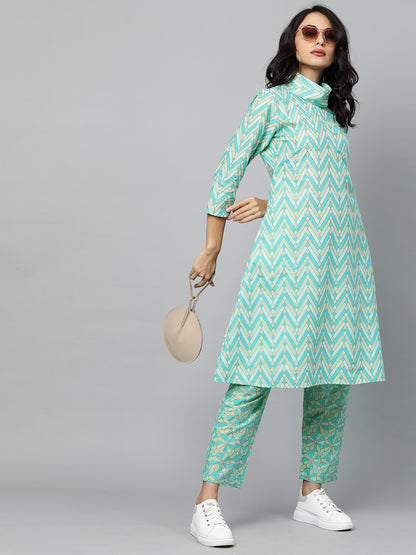 Ethnic Printed A-Line Kurta with Pant – Multi