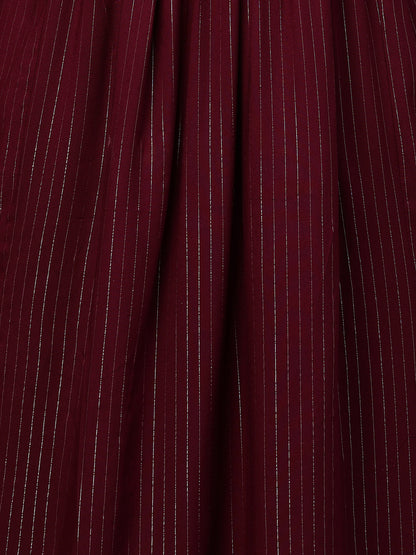 Ethnic Zari Embroidered Lurex Striped Kurta - Burgundy