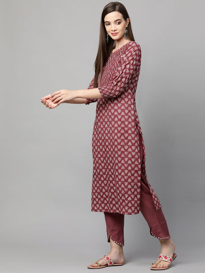 Ethnic Printed & Smocked with Pant – Rust