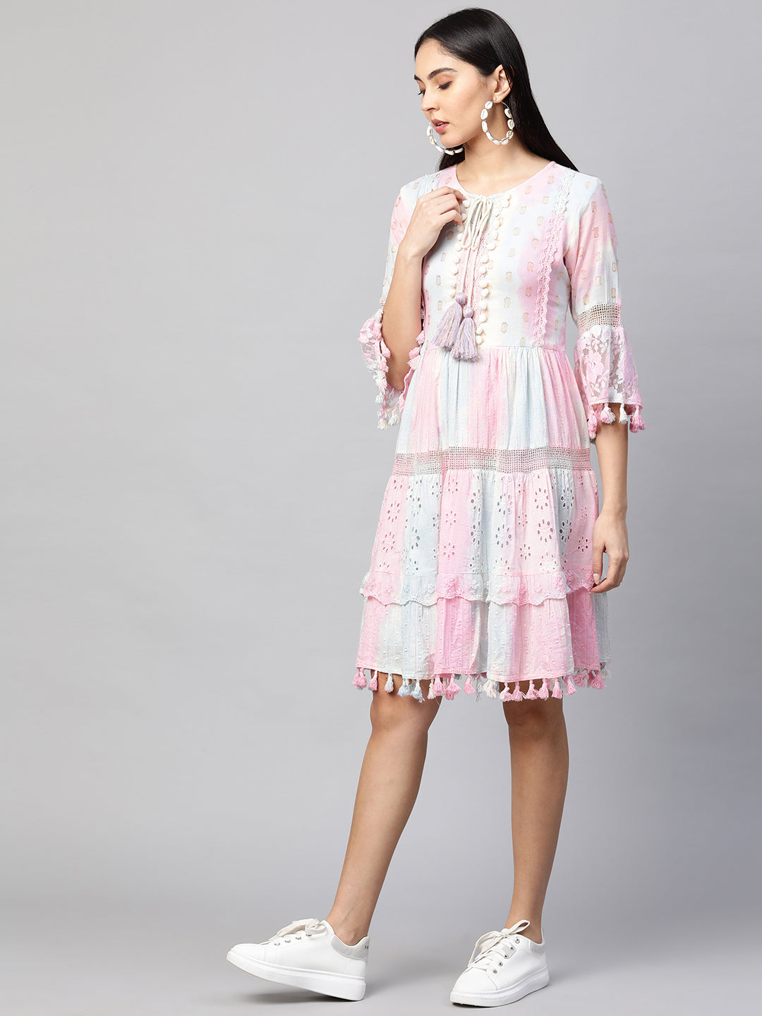 Cutwork & Crochet Embroidered Short Maxi – Baby Pink