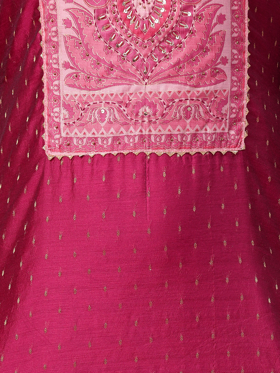 Zari Woven Kurta with Printed Dupatta - Ruby Pink