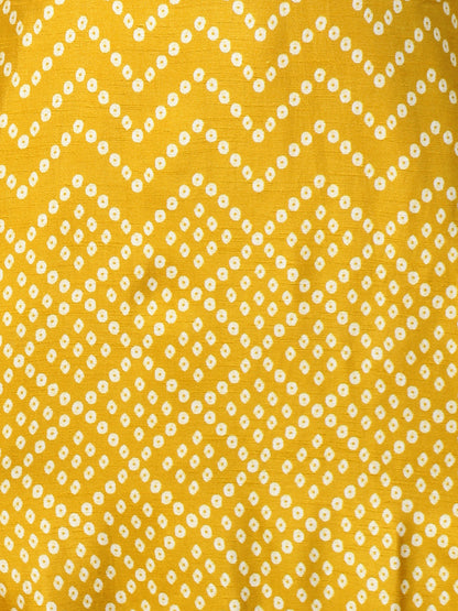 Bandhej & Embroidered Straight Kurta - Mustard