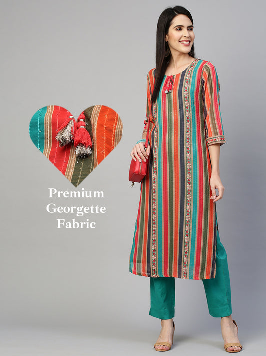 Colourful Striped Kurta with Pant - Multi