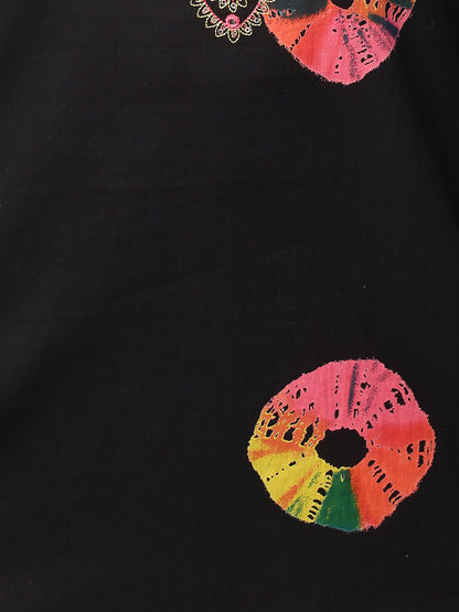 Colourful Tie-Dyed & Embroidered Kurta - Black