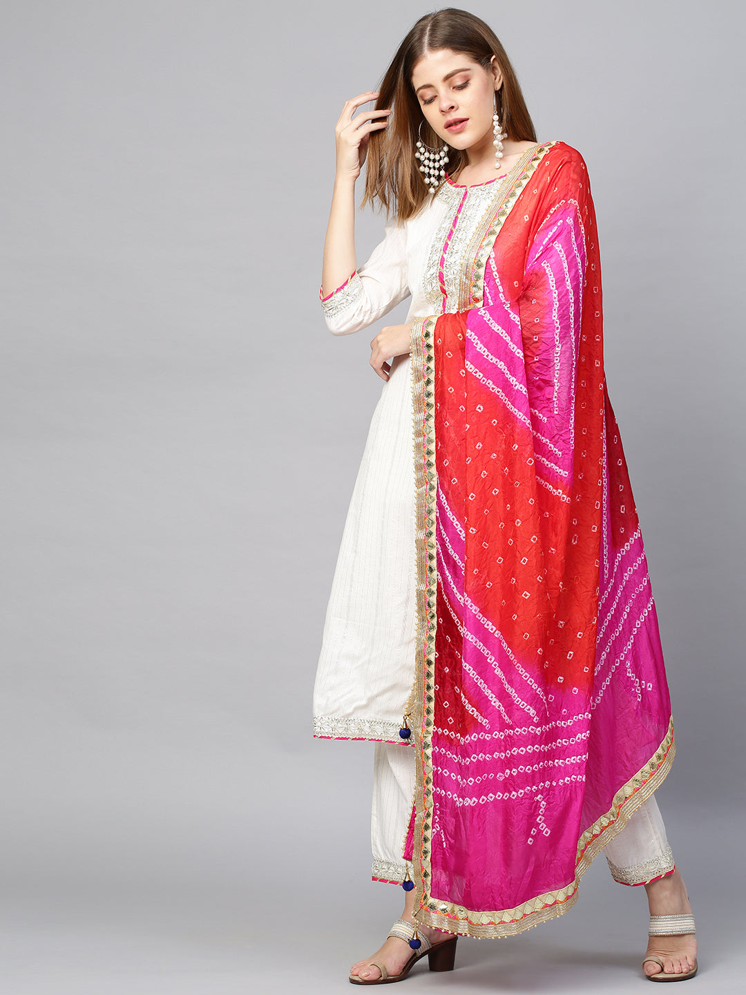 Ready to wear chanderi silk gown with bandhani dupatta – YouNari