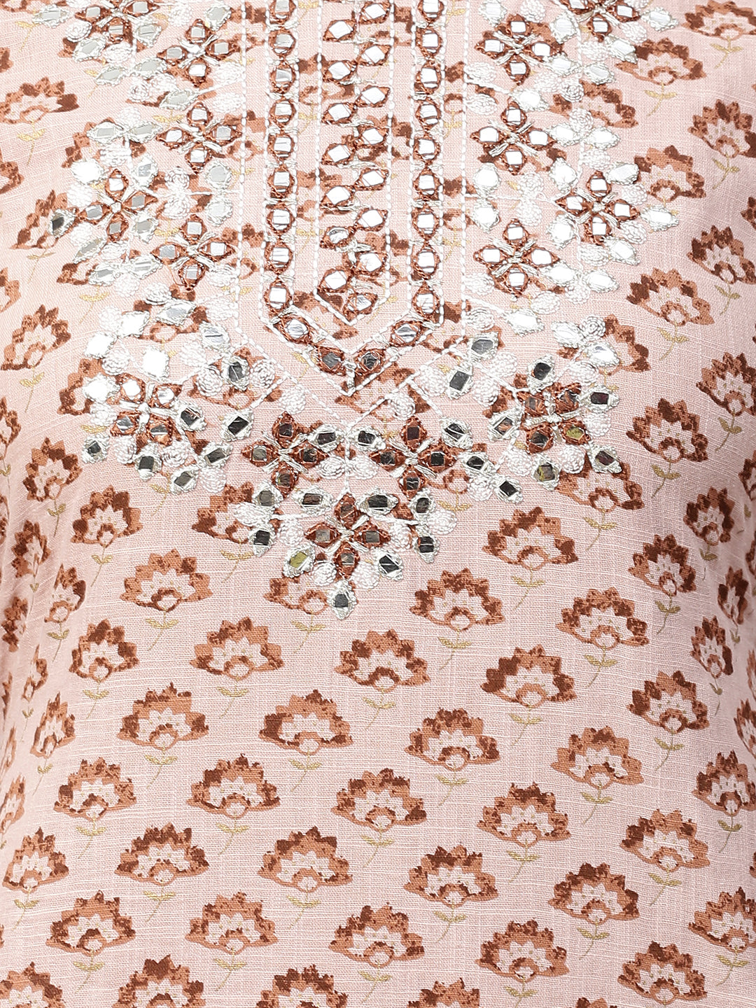 Floral Printed & Embroidered Kurta - Dusty Peach