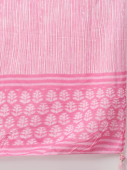 Ethnic Printed Kurta & Dupatta with Pant - Pastel Pink