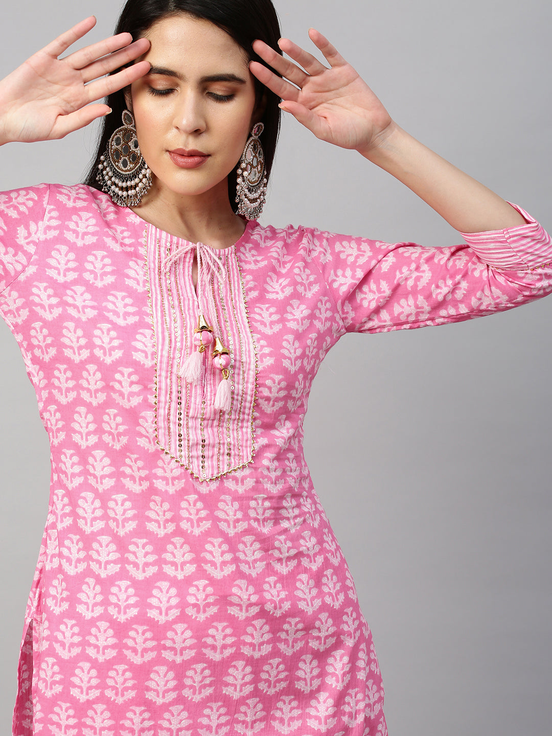 Ethnic Printed Kurta & Dupatta with Pant - Pastel Pink