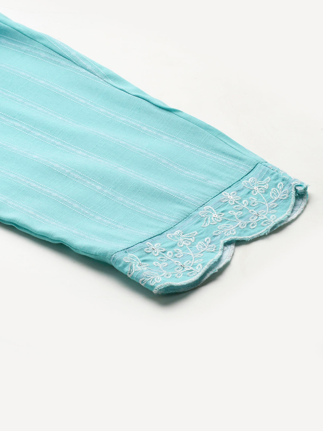 Ethnic Embroidered Straight Fit Kurta & Pants & Dupatta - Turquoise