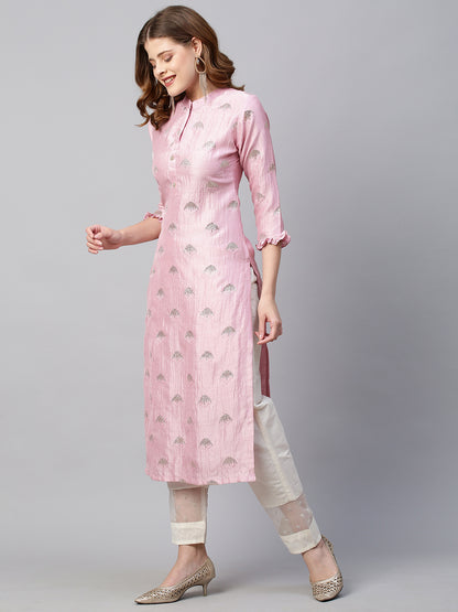 Sequin Embroidered Straight Fit Kurta - Light Pink