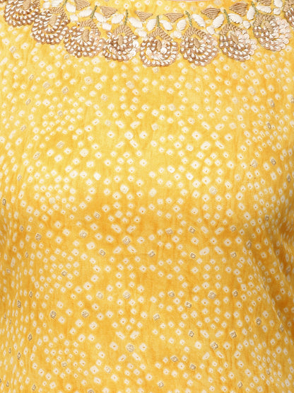 Bandhani Printed & Hand Embroidered Straight Fit Kurta - Yellow