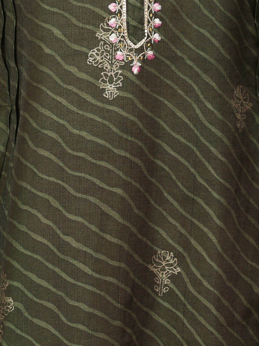 Leheriya Printed & Embroidered Straight Kurta with Dupatta - Seaweed Green