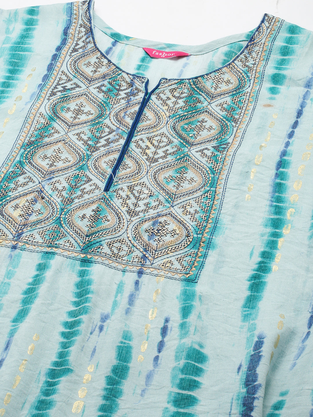 Ethnic Tie-Dye Printed Straight Fit Kurta - Light Aqua Blue