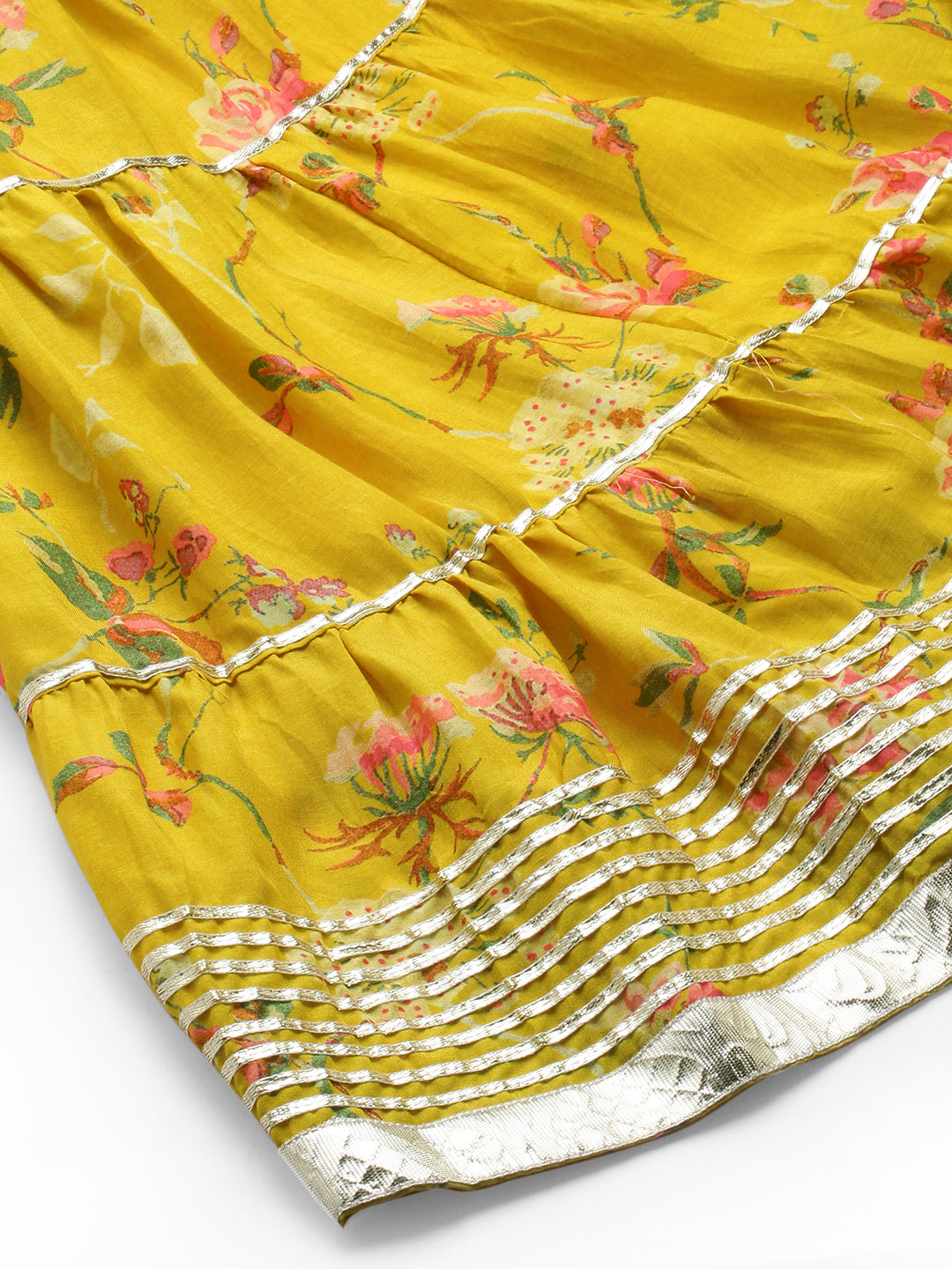 Floral Printed & Hand Embroidered Kurta with Sharara and Dupatta - Yellow