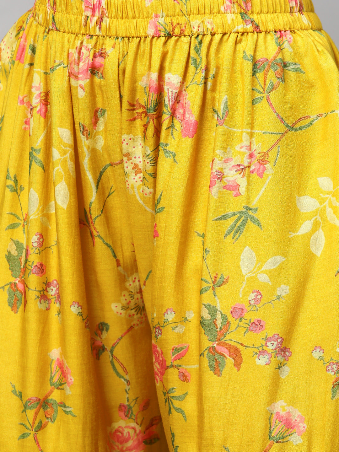 Floral Printed & Hand Embroidered Kurta with Sharara and Dupatta - Yellow