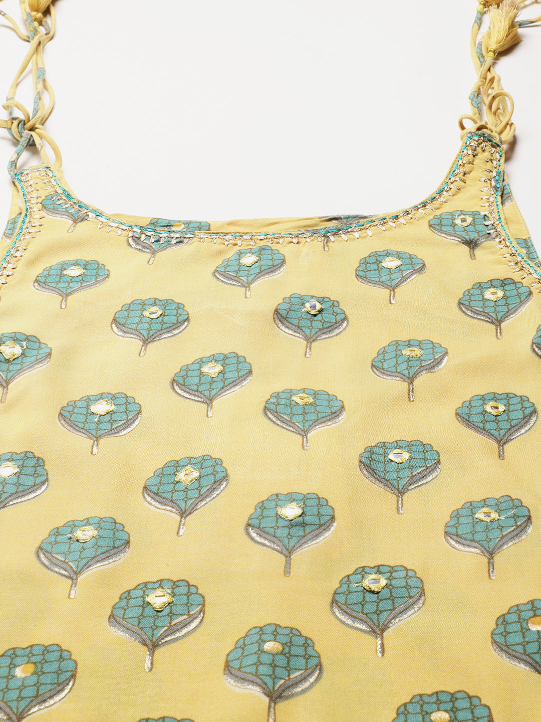 Ethnic Printed & Embroidered Straight Fit Kurta - Yellow