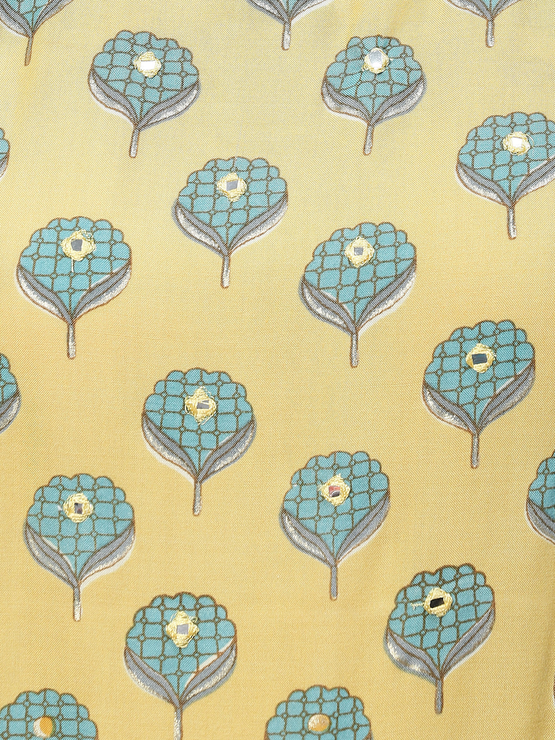 Ethnic Printed & Embroidered Straight Fit Kurta - Yellow