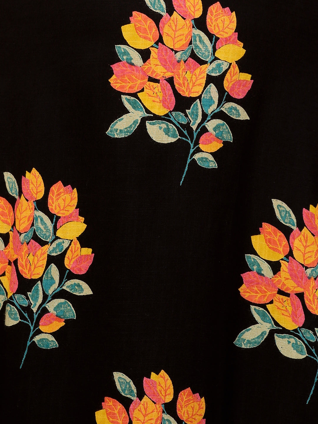 Floral Printed & Embroidered Straight Fit Kurta - Black