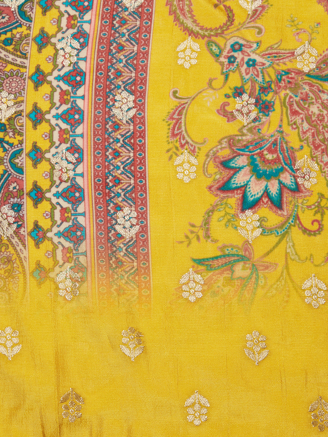 Ethnic Woven & Embroidered Straight Kurta with Pants & Dupatta - Mustard