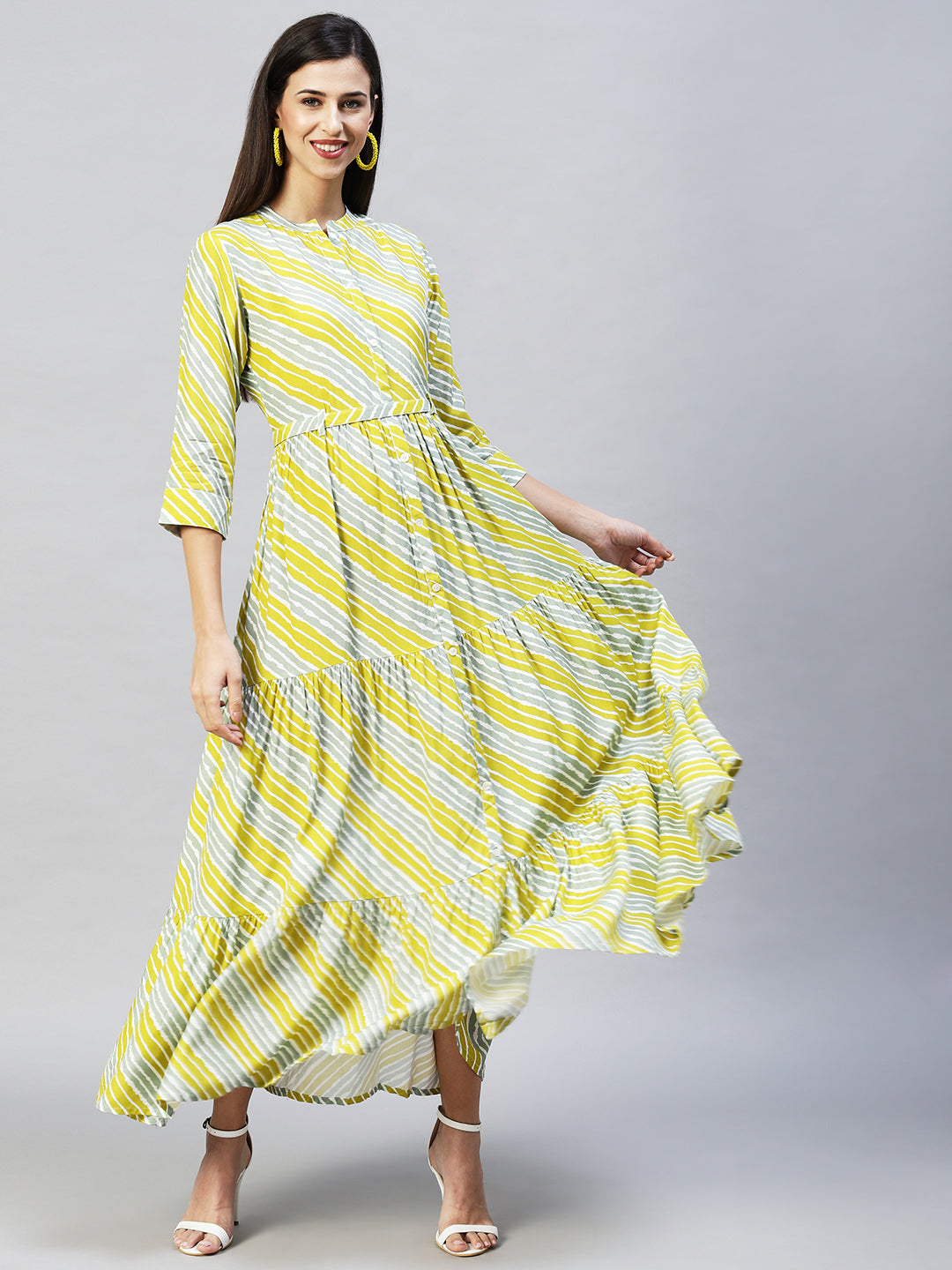 Leheriya Printed Tiered Flared Maxi Dress - Multi