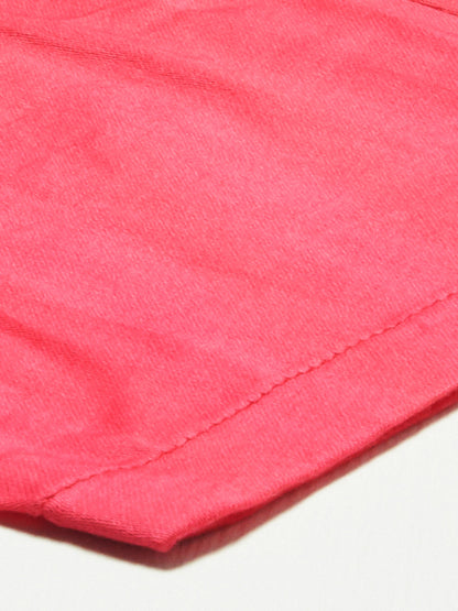 Abstract Printed & Hand Embroidered Straight Kurta with Pants - Pink