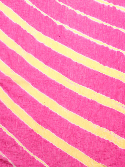 Stripes Printed & Embroidered Straight Fit Kurta with Pants & Dupatta - Hot Pink