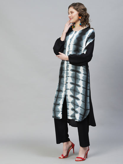 Tie-Dye Printed Straight Fit Kurta with Pants - Multi