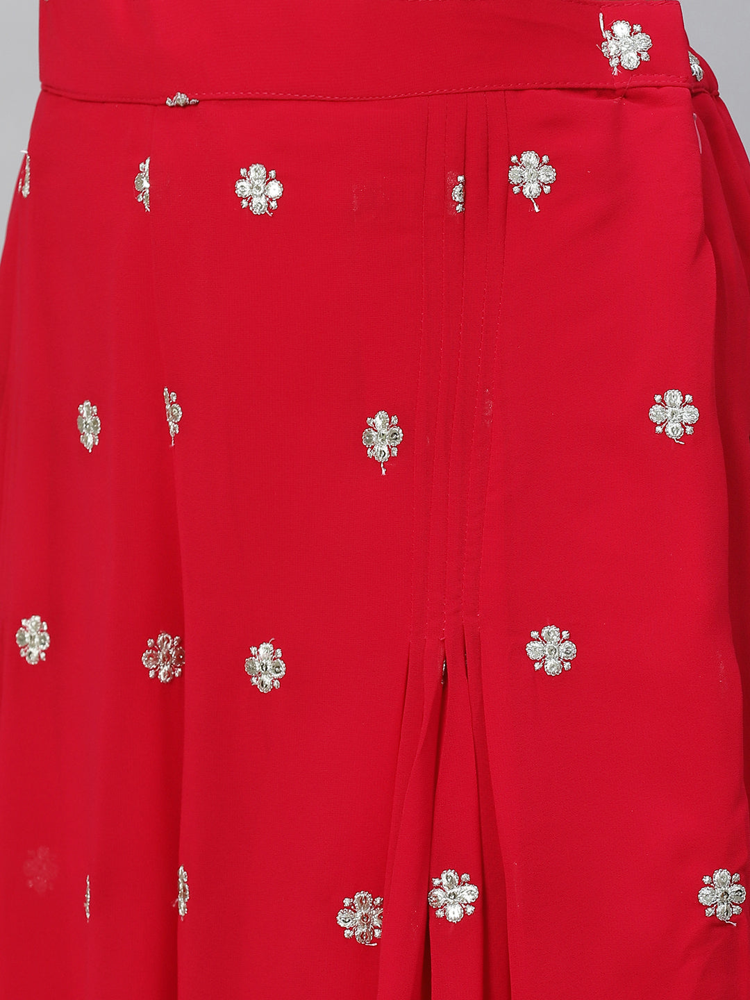 Solid Ethnic Embroidered A-Line Tiered Kurta with Palazzo & Dupatta - Fuchsia