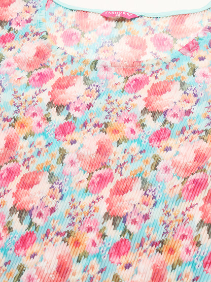 Floral Printed A-Line Midi Dress - Multi