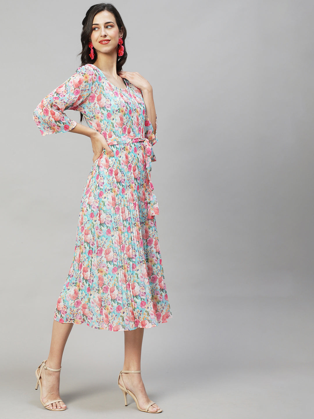 Floral Printed A-Line Midi Dress - Multi