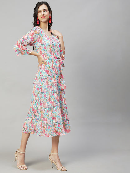 Floral Printed A-Line Midi Dress - Multi