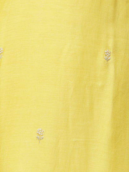 Ethnic Hand Embroidered Straight Kurta with Pants & Dupatta - Yellow